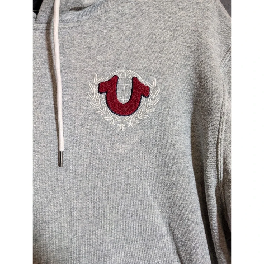True Religion Collegiate Pullover Hoodie Mens 2XL 1TG Grey Embroidered‎ Logo